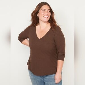 Old Navy Long Sleeve Luxe Rib Slub T-shirt, Espresso, Womens XL